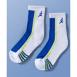 Pine Active Cotton Lycra Knit Terry Breathable Calf Length Athletic Socks Pack of 2 - White & Yellow
