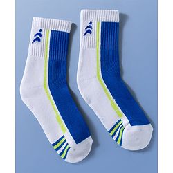Pine Active Cotton Lycra Knit Terry Breathable Calf Length Athletic Socks Pack of 2 - White & Yellow
