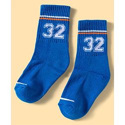 Pine Active Cotton Lycra Knit Terry Breathable Calf Length Athletic Socks with Number Design Pack of 3 - Orange White & Blue