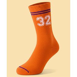 Pine Active Cotton Lycra Knit Terry Breathable Calf Length Athletic Socks with Number Design Pack of 3 - Orange White & Blue