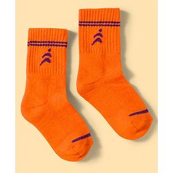 Pine Active Cotton Lycra Knit Terry Breathable Calf Length Athletic Socks with Number Design Pack of 3 - Orange White & Blue