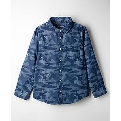 Pine Kids Denim Woven Full Sleeves Shirt with Camouflage Design - Blue