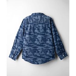 Pine Kids Denim Woven Full Sleeves Shirt with Camouflage Design - Blue