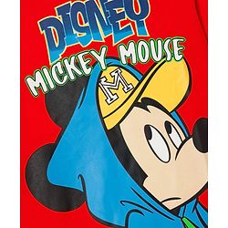 Pine Kids Disney Single Jersey Knit Drop Shoulder Half Sleeves Oversized T-Shirt With Mickey Mouse Graphics - Red