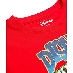Pine Kids Disney Single Jersey Knit Drop Shoulder Half Sleeves Oversized T-Shirt With Mickey Mouse Graphics - Red