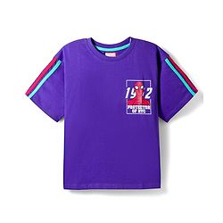 Pine Kids Marvel Terry Knit Drop Shoulder Half Sleeves T-Shirt with Front & Back Spiderman Graphics - Purple