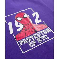 Pine Kids Marvel Terry Knit Drop Shoulder Half Sleeves T-Shirt with Front & Back Spiderman Graphics - Purple