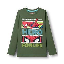 Pine Kids Marvel Single Jersey Knit Full Sleeves T-Shirt & Track Pant With Spider Man Print - Green