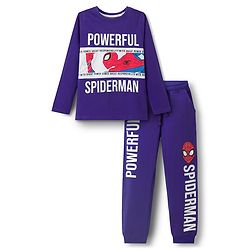 Pine Kids Marvel Single Jersey Knit Full Sleeves T-Shirt & Lounge Pant Set with Spider Man Graphic - Purple