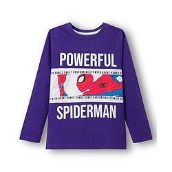 Pine Kids Marvel Single Jersey Knit Full Sleeves T-Shirt & Lounge Pant Set with Spider Man Graphic - Purple