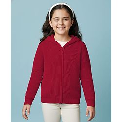 Pine Kids Knit Full Sleeves Solid Color Hooded Front Open Sweater - Black