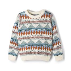 Pine Kids Knit Full Sleeves Pullover Sweater With Ethnic Print - White