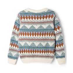Pine Kids Knit Full Sleeves Pullover Sweater With Ethnic Print - White