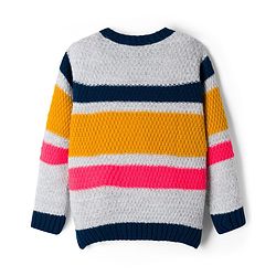Pine Kids Knit Full Sleeves  Pullover Sweater with Stripes Design - White