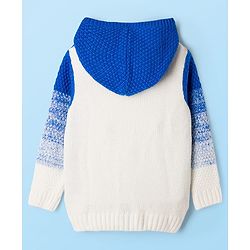 Pine Kids Knit Full Sleeves  Front Open Hooded Sweater with Ombre Effect - Blue