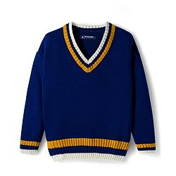 Pine Kids Knit Full Sleeves Solid Color Pullover Sweater - Navy Blue