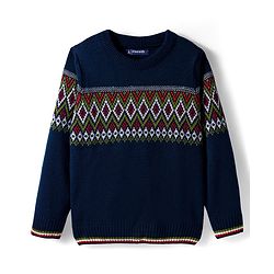 Pine Kids Knit Full Sleeves  Pullover Sweater with Zig Zag Design - Navy Blue