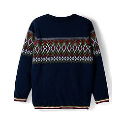 Pine Kids Knit Full Sleeves  Pullover Sweater with Zig Zag Design - Navy Blue