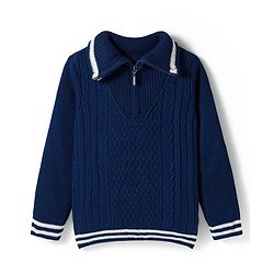 Pine Kids Knit Full Sleeves Pullover Sweater with Cable Knit Design - Navy Blue