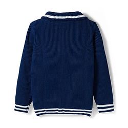 Pine Kids Knit Full Sleeves Pullover Sweater with Cable Knit Design - Navy Blue