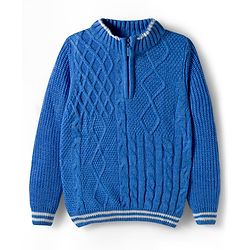 Pine Kids Knit Full Sleeves Pullover Sweater with Cable Knit Design -Blue