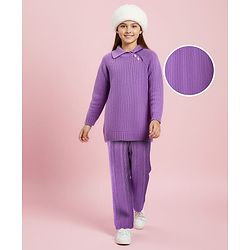 Pine Kids Knit Full Raglan Sleeves Sweater Set with Cable Knit Design - Purple