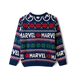 Pine Kids Marvel Woven Full Sleeves Pullover Sweater With Marvel Print - Navy Blue