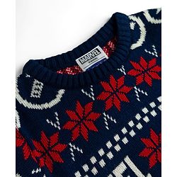 Pine Kids Marvel Woven Full Sleeves Pullover Sweater With Marvel Print - Navy Blue