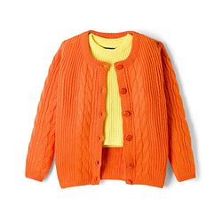 Pine Kids Knit Full Sleeves Front Open Sweater With Inner Tee & Cable Knit Design - Orange