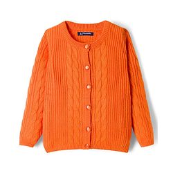 Pine Kids Knit Full Sleeves Front Open Sweater With Inner Tee & Cable Knit Design - Orange