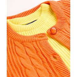 Pine Kids Knit Full Sleeves Front Open Sweater With Inner Tee & Cable Knit Design - Orange