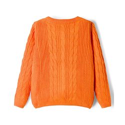 Pine Kids Knit Full Sleeves Front Open Sweater With Inner Tee & Cable Knit Design - Orange