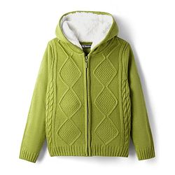 Pine Kids Knit Full Sleeves Front Open Hooded Sweater with Cable Knit Design - Light Green