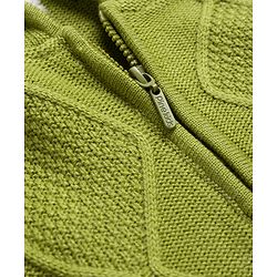 Pine Kids Knit Full Sleeves Front Open Hooded Sweater with Cable Knit Design - Light Green