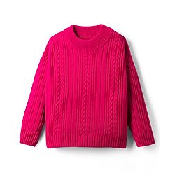 Pine Kids Knit Full Sleeves Pullover Sweater with Cable Knit Design - Dark Pink