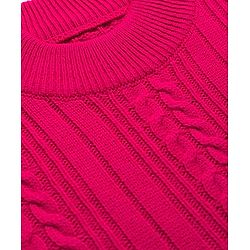Pine Kids Knit Full Sleeves Pullover Sweater with Cable Knit Design - Dark Pink
