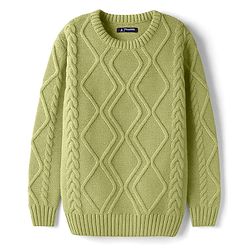 Pine Kids Knitted Full Sleeves Sweater Set With Cable Knit Design - Green