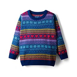 Pine Kids Knit Full Sleeves Pullover Sweater with Fair Isle Design - Blue