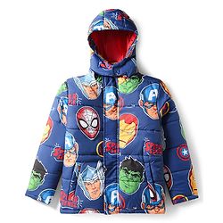 Pine Kids Marvel Woven Full Sleeves Winter Jacket With Avengers Print & Detachable Hood - Navy Blue