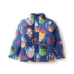 Pine Kids Marvel Woven Full Sleeves Winter Jacket With Avengers Print & Detachable Hood - Navy Blue