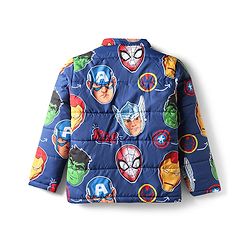 Pine Kids Marvel Woven Full Sleeves Winter Jacket With Avengers Print & Detachable Hood - Navy Blue