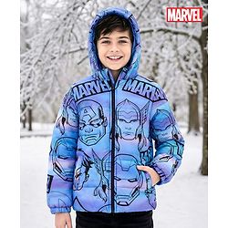 Pine Kids Marvel Woven Full Sleeves Hooded Padded Jacket with Avengers Graphic - Blue
