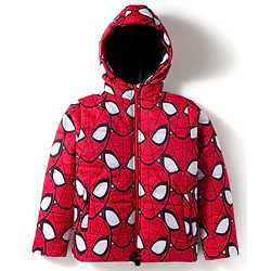 Pine Kids Marvel Woven Full Sleeves Hooded Padded Jacket with Spider man Print - Red