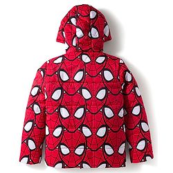 Pine Kids Marvel Woven Full Sleeves Hooded Padded Jacket with Spider man Print - Red