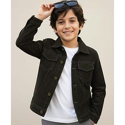 Pine Kids Cotton Woven Full Sleeves Solid Coloured Jacket - Olive Green