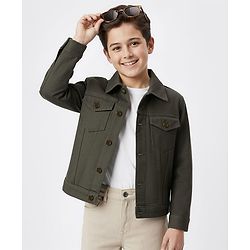 Pine Kids Cotton Woven Full Sleeves Solid Winter Jacket - Olive Green