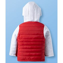 Pine Kids Woven Full Sleeves Font Open Color Block Padded Hooded Jacket  & Pocket - Red & White