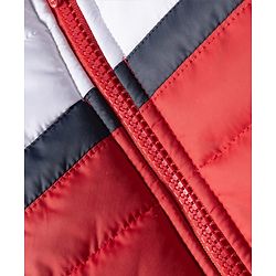 Pine Kids Woven Full Sleeves Font Open Color Block Padded Hooded Jacket  & Pocket - Red & White
