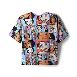 Pine Kids Disney Single Jersey Knit Oversized Drop Shoulder Half Sleeves T-Shirt with Disney Princess Graphics - Light Blue