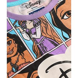 Pine Kids Disney Single Jersey Knit Oversized Drop Shoulder Half Sleeves T-Shirt with Disney Princess Graphics - Light Blue